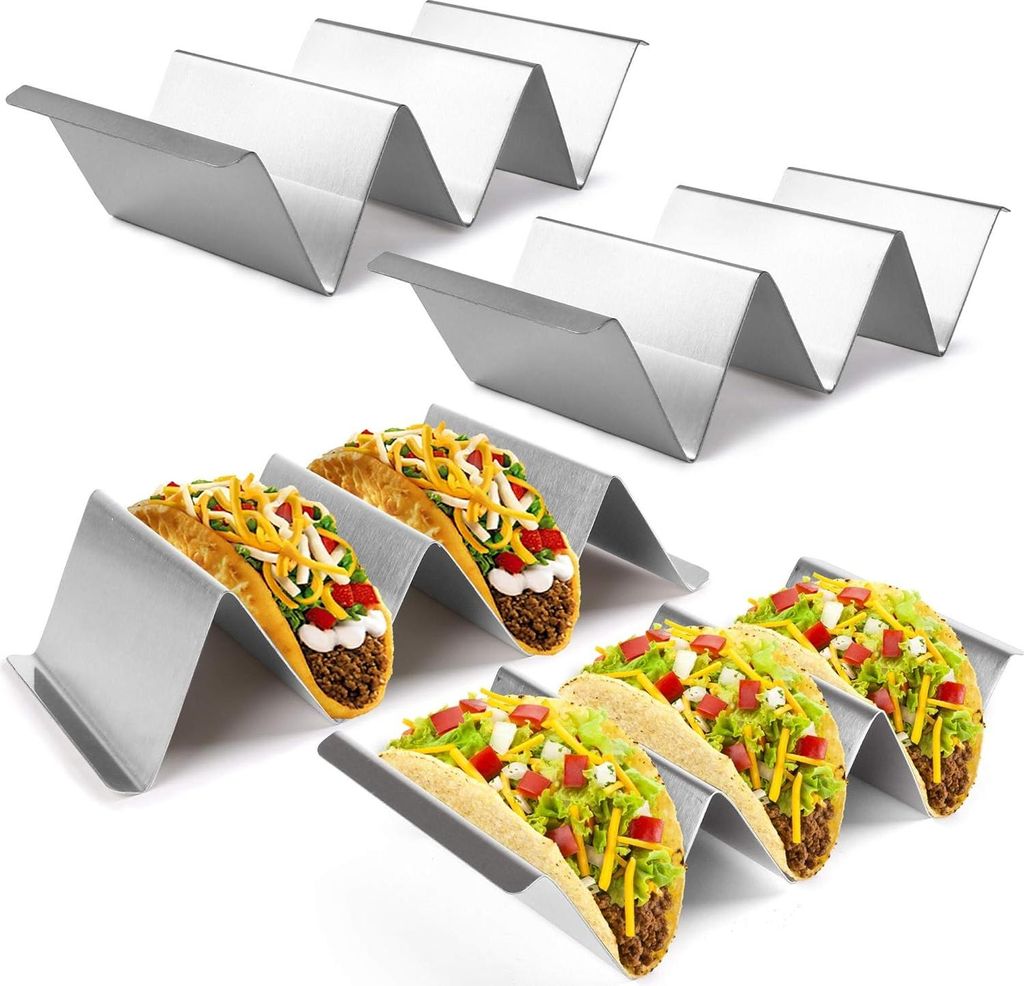 Taco-Ständer, Taco-Gestelle mit Griffen, 4er-Set Taco-Serviertabletts aus Edelstahl, leicht zu befüllende Taco-Teller, ofen- und grillfest, spül...