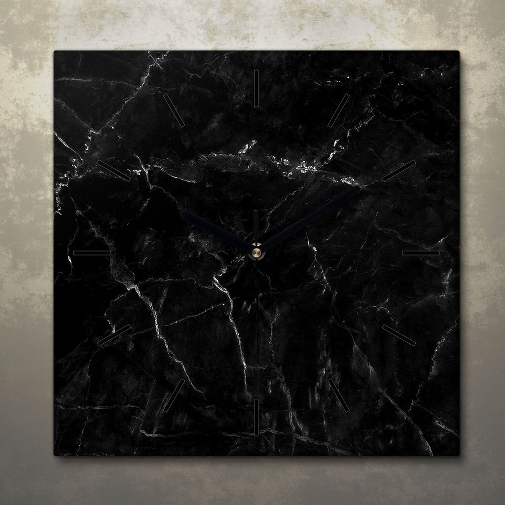 Wohnzimmer Leinwand Uhr Geräuschlos Küche 30x30 Schwarzer, Marmor, Textur, schwarze Zeiger