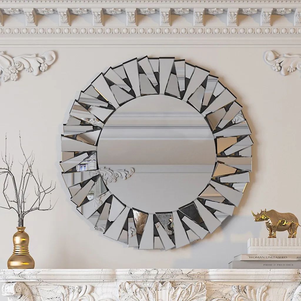 Miroir de Salle de Bain Rond 80 cm Grand Format en Verre Argenté Chic