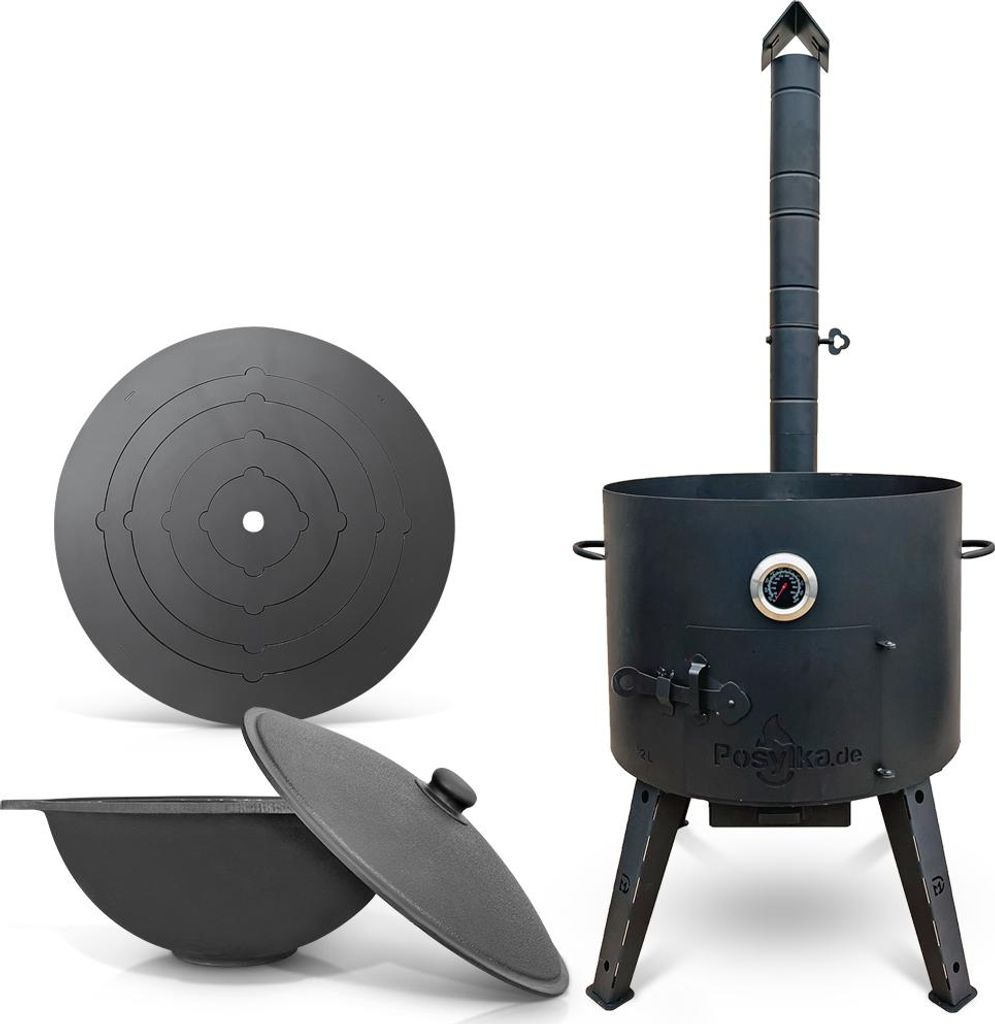Feuerofen Utschak Ø 49 cm. mit Gusseisen Kazan 22 L Herdplatte Kasan Учаг Uchag