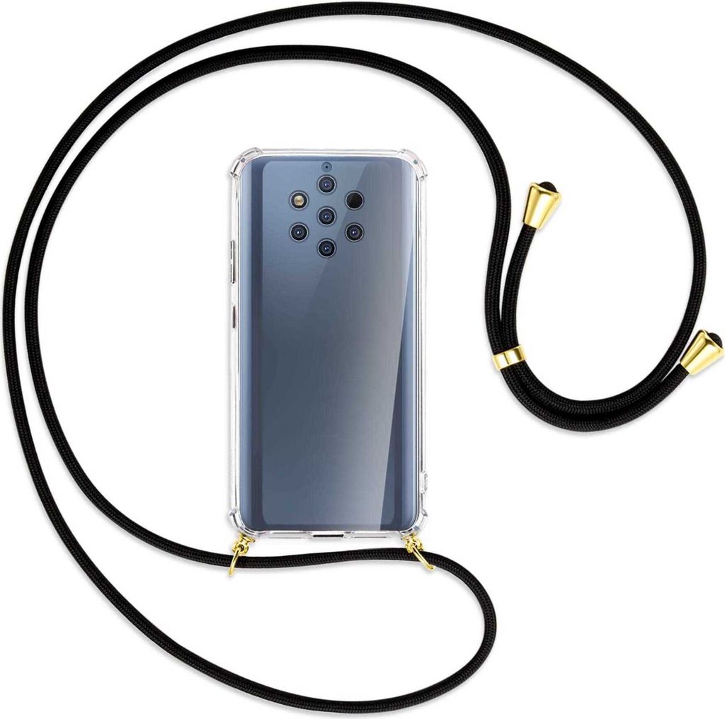 Handykette Backcover-Schutzhülle mit Band (Metall goldfarben) für Nokia 9 PureView - schwarz