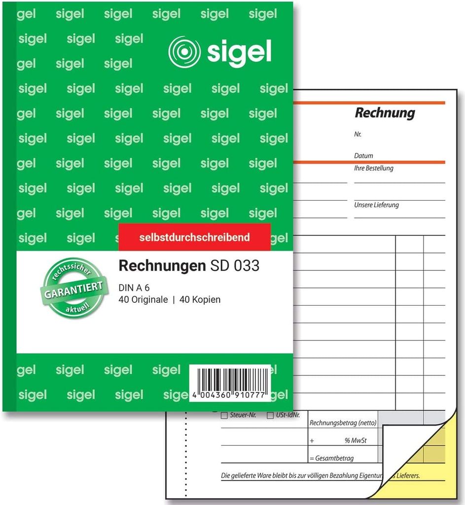 SIGEL SD033 Rechnungen, 1. und 2. Blatt bedruckt, A6, Produktbild 