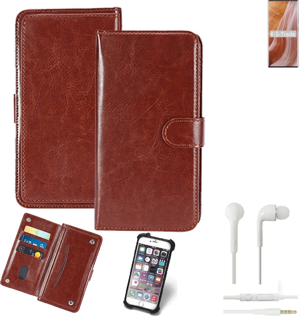 K-S-Trade 360° Hülle kompatibel mit ZTE Axon 40 Ultra inkl. Headphones braun Kunstleder Case BookCase WalletCase Kunstlederederhülle Handyhülle,