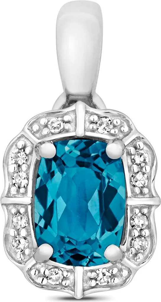 Collier Pendentif Topaze Bleue de Londres et Diamant en Or Blanc 9K