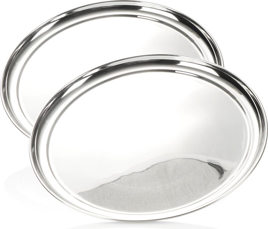 com-four 2x Servier-Tablett aus Edelstahl - rundes Tablett - Edelstahl-Gastrotablett