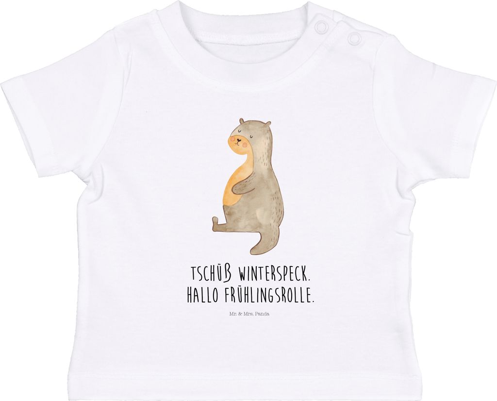 Mr. & Mrs. Panda Organic Baby Shirt Otter Bauch 0. - 6. Monat - Weiß - Geschenk, T-Shirt, Winterspeck, , Sportmuffel, Kleinkind, dick, Essen. Food...
