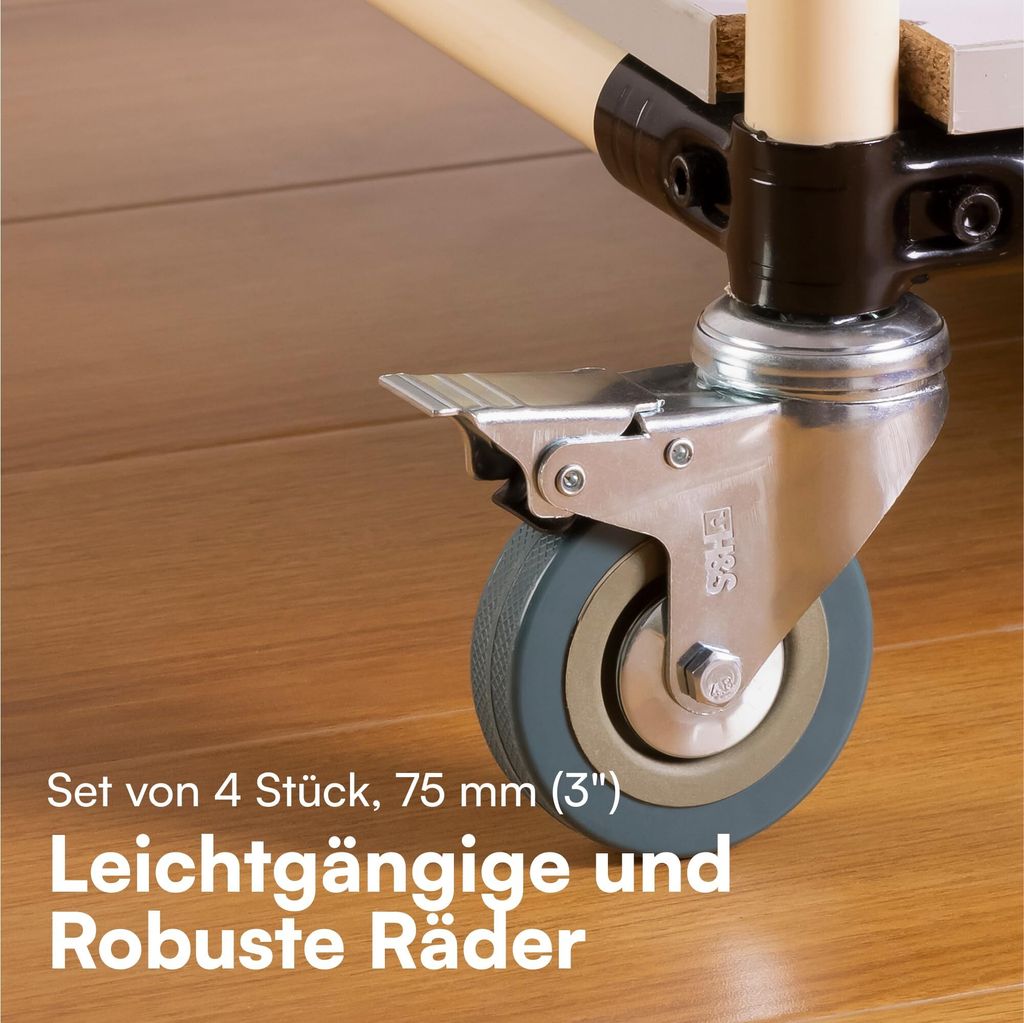 Roulette Pivotante 360° 75mm M10 - Pour Meubles Lourds, Usage Intérieur/extérieur - Neuf