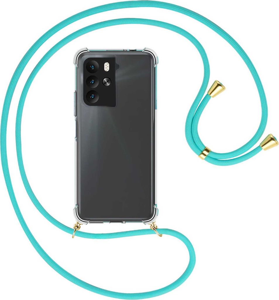 Handykette Backcover-Schutzhülle mit Band (Metall goldfarben) für HTC U23 Pro (2QC9200,-9100,-B100, 6.7'') - türkis