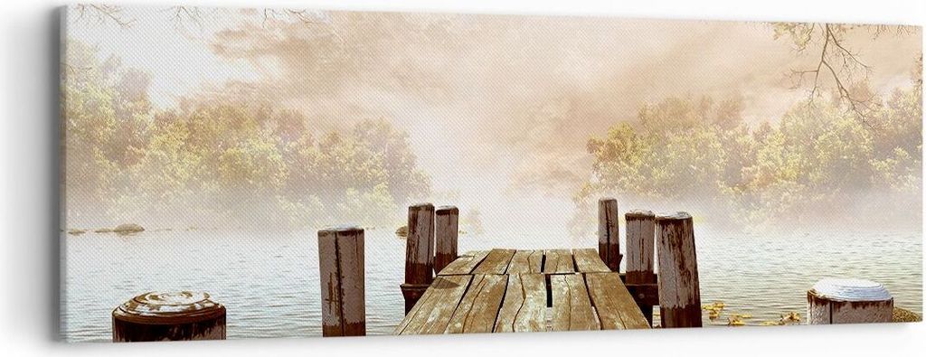 Bild auf Leinwand - Leinwandbild - Illustration herbst landschaft bäume - 90x30cm - Wand Bild - Wanddeko - Leinwanddruck - Bilder - Kunstdruck - L...