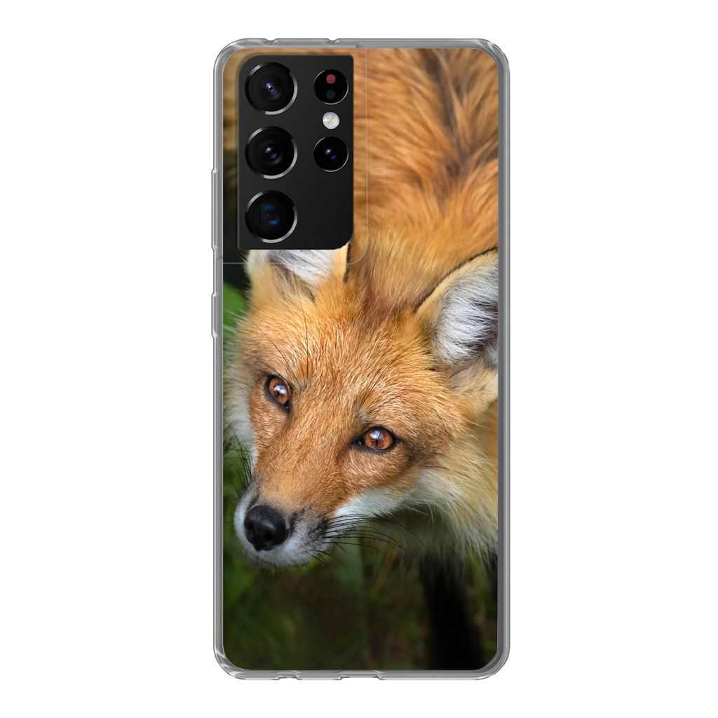 MuchoWow Handyhülle Schutzhülle Hülle für Samsung Galaxy S21 Ultra Fuchs - Grün - Orange Silikon Softcase Handy Hülle - Mobiltelefon