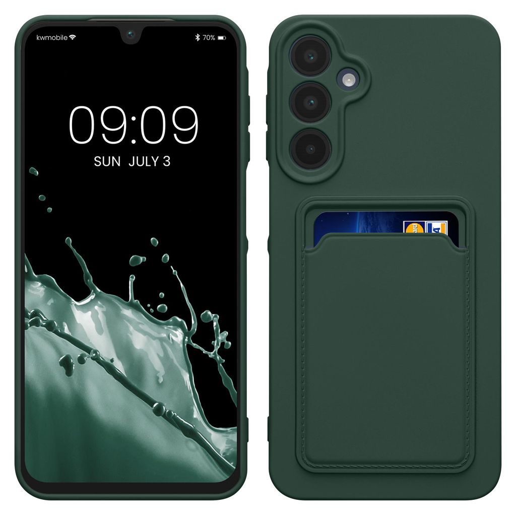kwmobile Handyhülle für Samsung Galaxy A16 5G Hülle mit Kartenfach - TPU Case - Kabelloses Laden - Schutzhülle Cover in Dunkelgrün