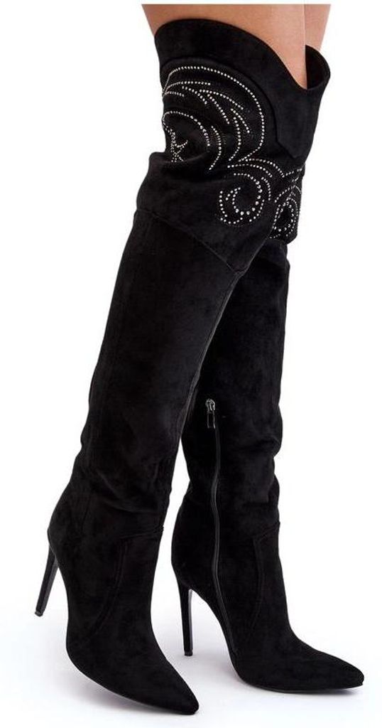 Damen Kniehohe Stiefel Mit Spitzer Sohle Schwarz Vessy 36