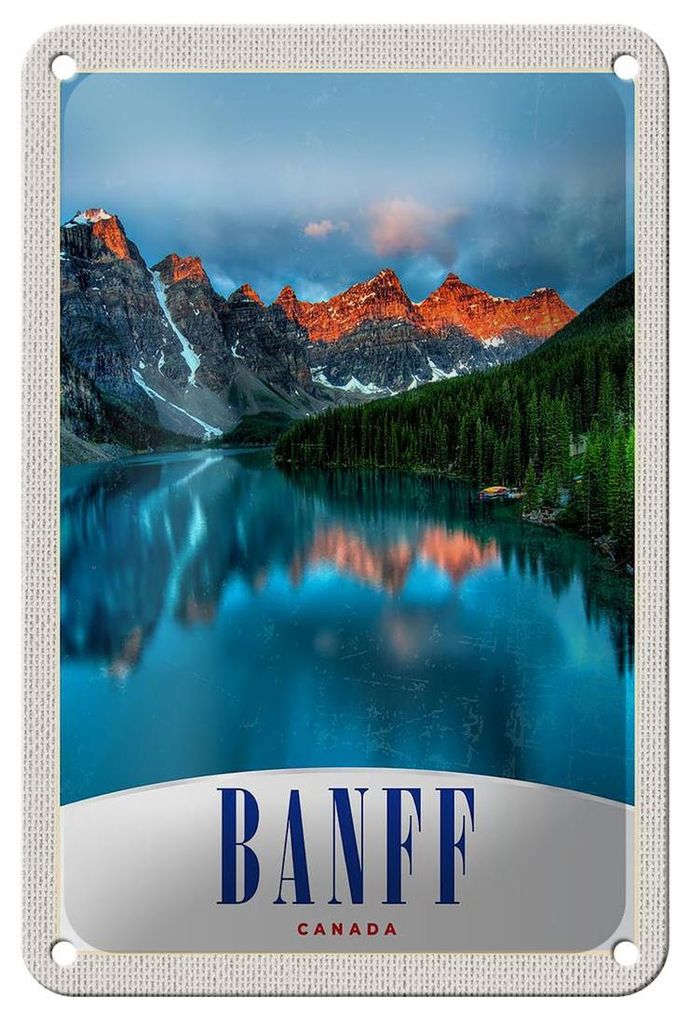 Blechschild Reise 12x18cm Banff Kanada Europa Meer Urlaub Schild