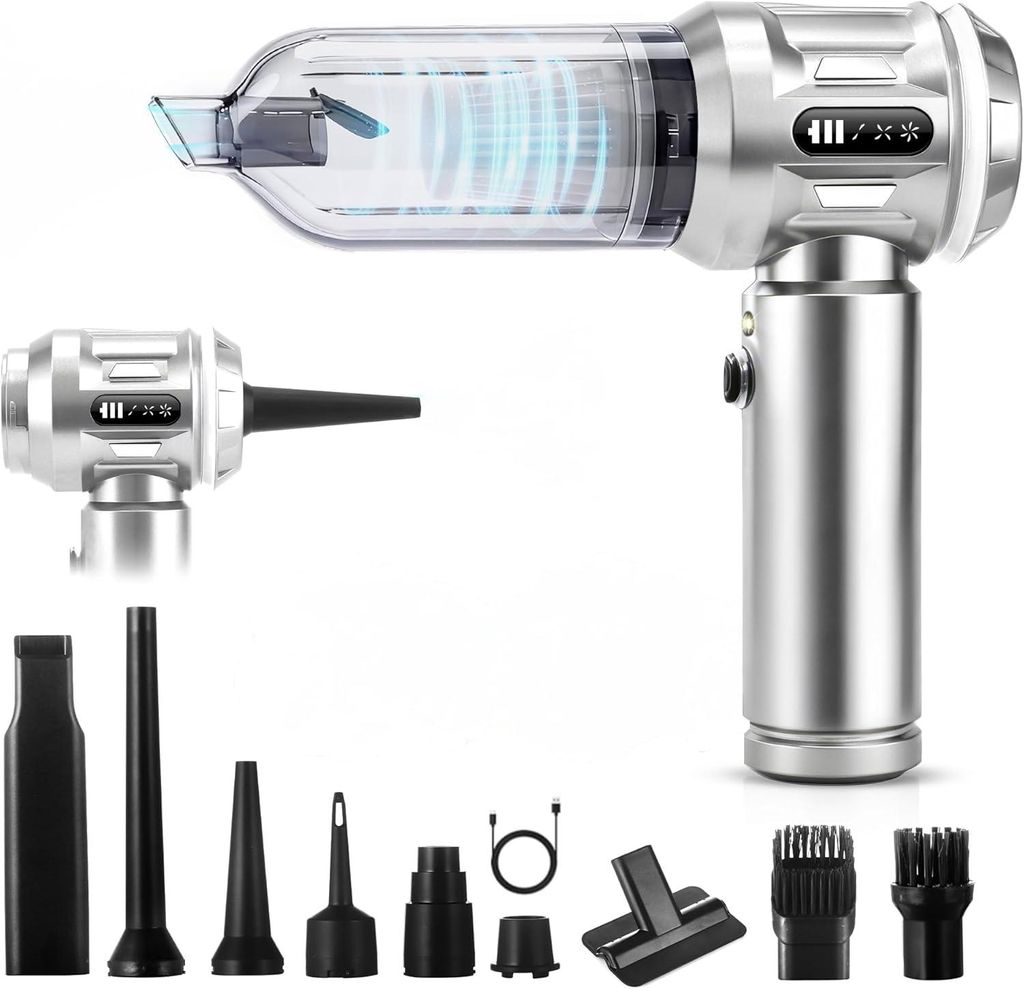 ZMH Handstaubsauger Akku Mini Staubsauger Kabellos 17000Pa Handstaubsauger Stark 4 in 1 Autostaubsauger mit Bürstenloser Motor Staubsauger Silber