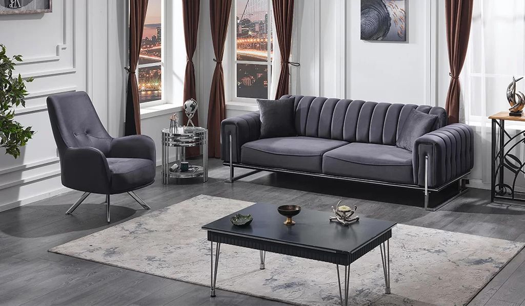 Textil Sofagarnitur 2tlg Sofa Couch Polster Garnitur Moderne Couchen Wohnzimmer