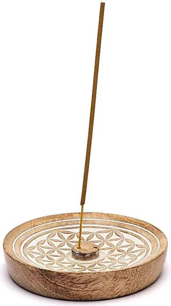 Räuchergefäß „Blume des Lebens“ aus Mangoholz – 2er-Set – 12,5 x 12,5 x 2,5 cm