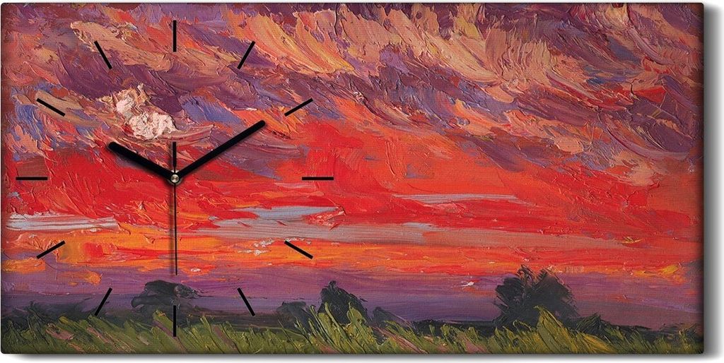Dekor Leinwand Uhr Wandbilder 60x30 Malerei Abstrakte Landschaft Bäume Himmel - schwarze Hände
