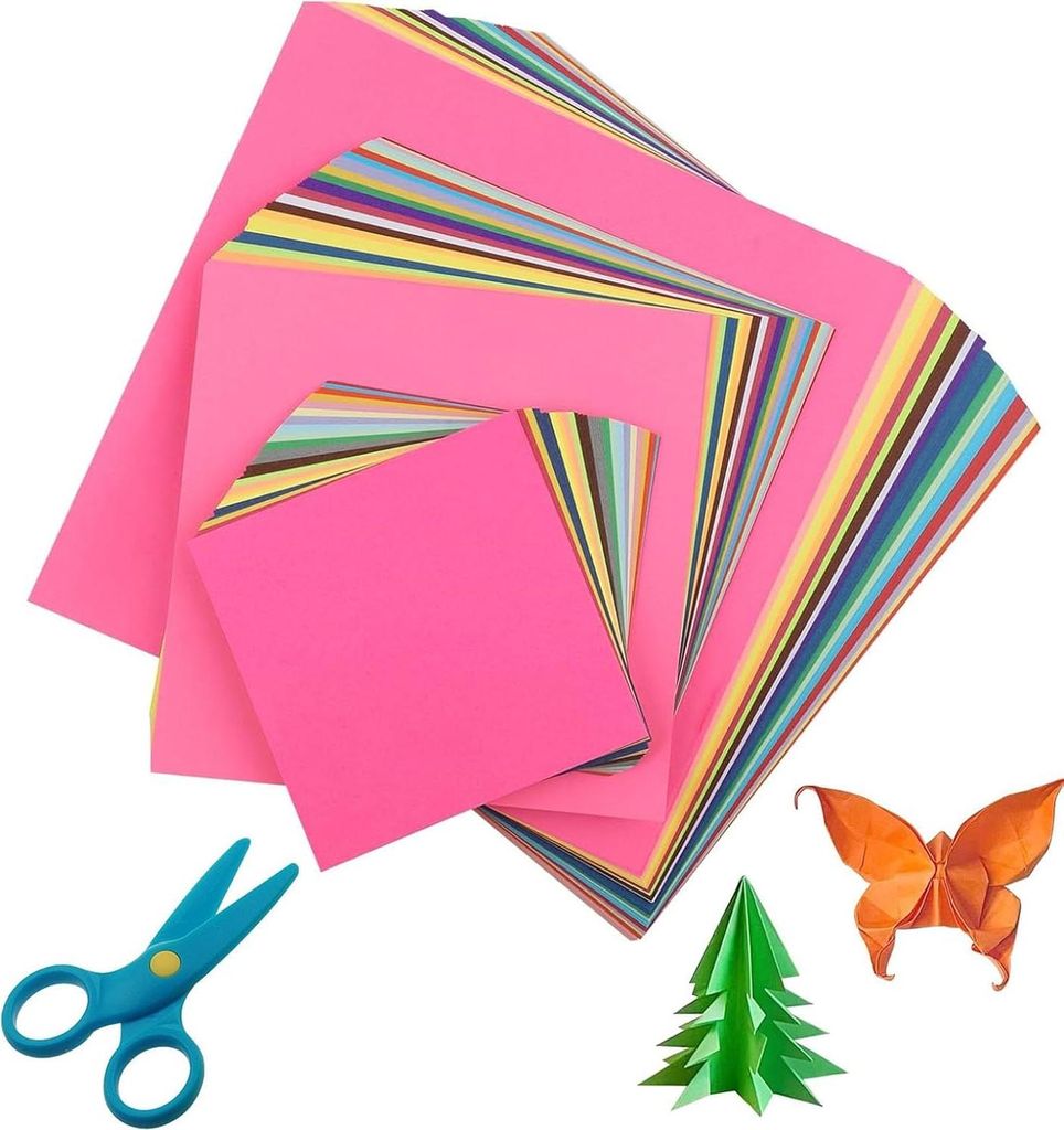 300 Blatt Buntes Faltpapier 10 Farben - Origami Papier Zweiseitig in 3 Größen (20x20, 15x15, 10x10) - Bastelpapier mit Schere für Kinder und Erw...