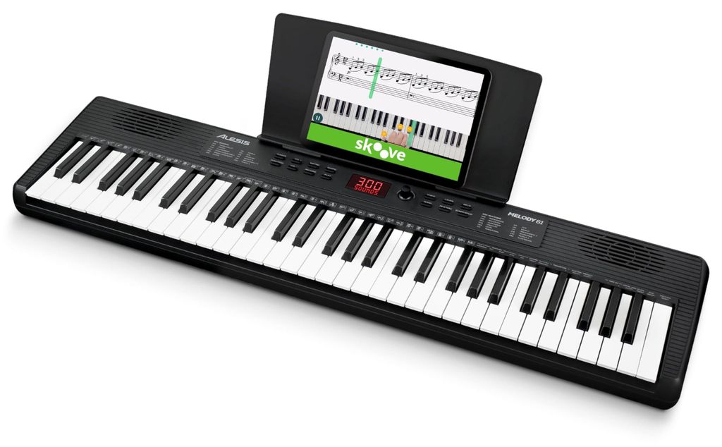 Alesis Melody 61 Keyboard Piano für Einsteiger mit 61 Tasten, Lautsprechern, Tablet-/Notenablage, 300 Sounds und Musiklektionen