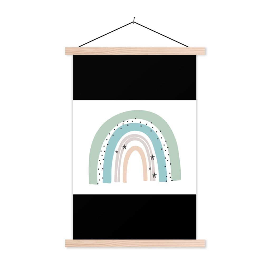 MuchoWow Textilposter Regenbogen - Kinder - Sterne - Tupfen - Pastell 40x30 cm mit holzfarbenen Rahmen - Bilder
