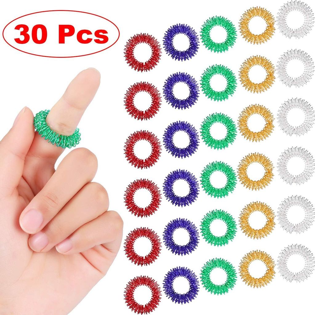 30-teiliges Massage-Ring-Set mit stacheligen sensorischen Fingerringen, Stachel-Fingerring-/Akupressur-Ring-Set für Teenager und Erwachsene, leise...