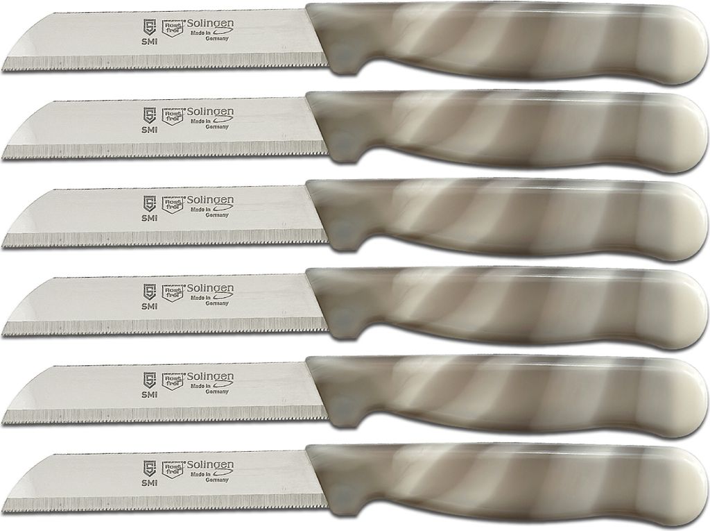 SMI Schälmesser Set 6-tlg - Wellenschliff Gemüsemesser & Obstmesser, Grau-Weiß, Solingen