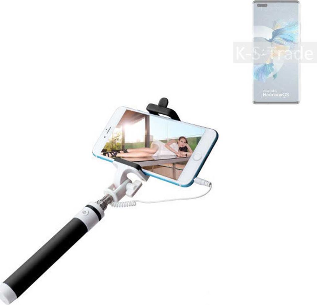 K-S-Trade Selfie Stick kompatibel mit Huawei Mate 40E Pro 5G Selfiestick kabelgebunden Monopod mit Kabel Stab Stange Selfportrait Handheldstick
