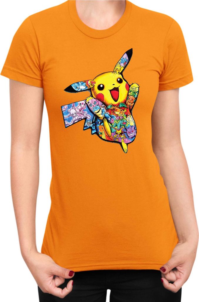 Damen T-Shirt Japan Manga Anime Comics Pokemon 035, Lady 2XL / Orange
