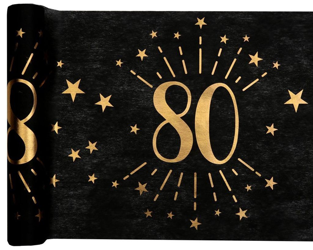 80. Geburtstag schwarz gold Tischläufer 5 m x 30 cm Zahl 80