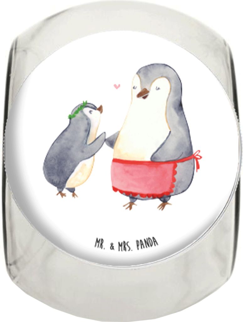 Mr. & Mrs. Panda Teedose Pinguin mit Kind L 870ml - Weiß - Geschenk, Muttertag, Glasdose, Frischhaltedose, Vorratsbehälter, Naschdose, Vorbild Ma...