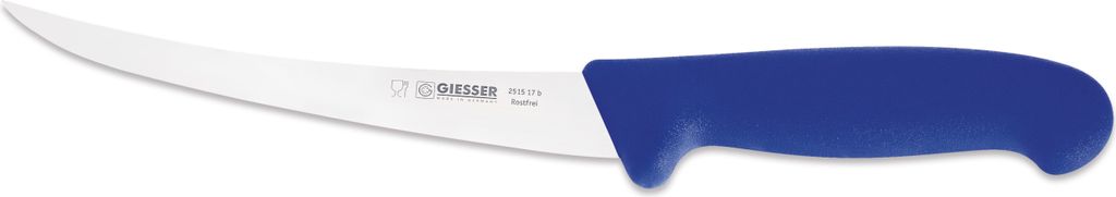 Giesser Messer Ausbeinmesser Fleischermesser rutschfest scharf Klinge gebogen - 17 cm, Stark, Blau