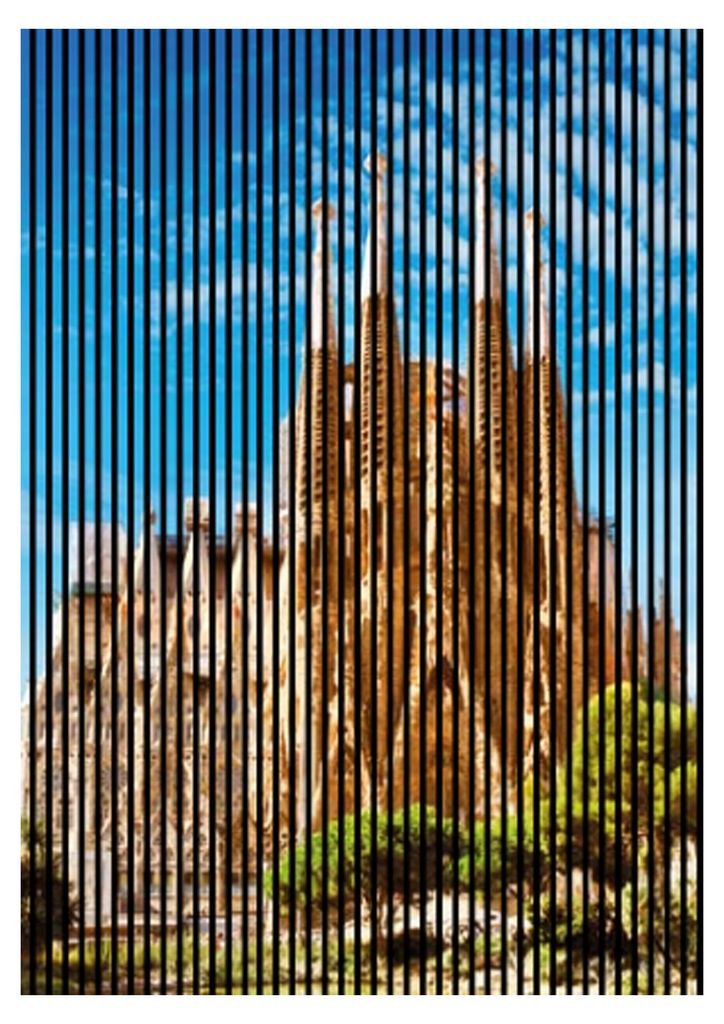 Akustikpaneele mit Digitaldruck Barcelona01 19 x 1693 x 2400 mm Barcelona Kirche MDF PET-Fasern Wandpaneele Blau Braun 3 Einzelplatten