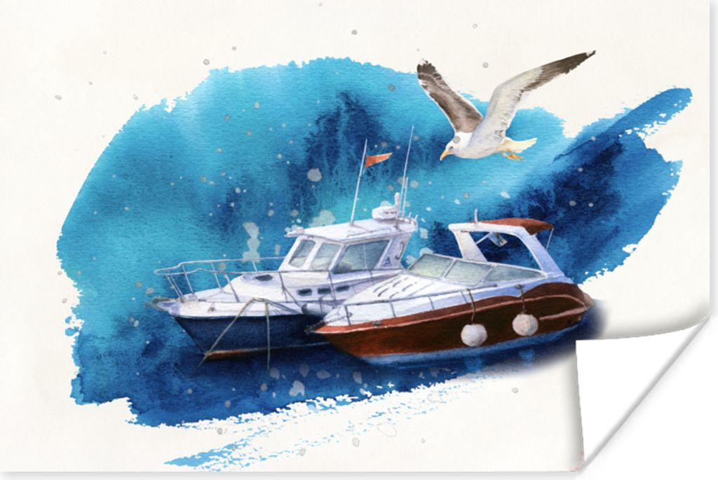 MuchoWow Poster Boot - Vogel - Meer 90x60 cm - Schlafzimmer