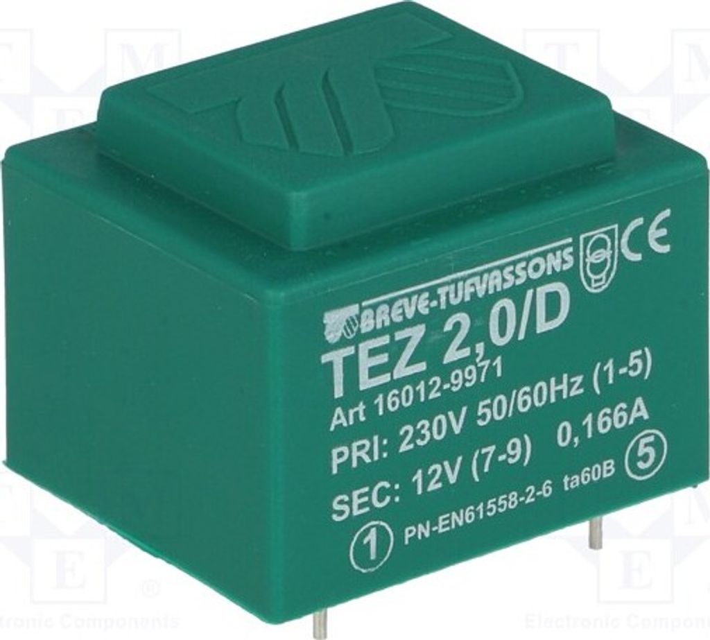 1x Transformator: überzogen 166,6mA 230VAC 12V 2VA Montage: TEZ2/D230/12V -Trans