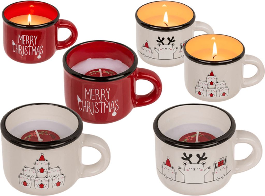 Out of the Blue Christmas Candle in Mug - Reindeer Cats