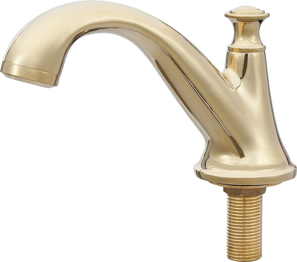 A close-up studio shot of a gold-colored faucet.