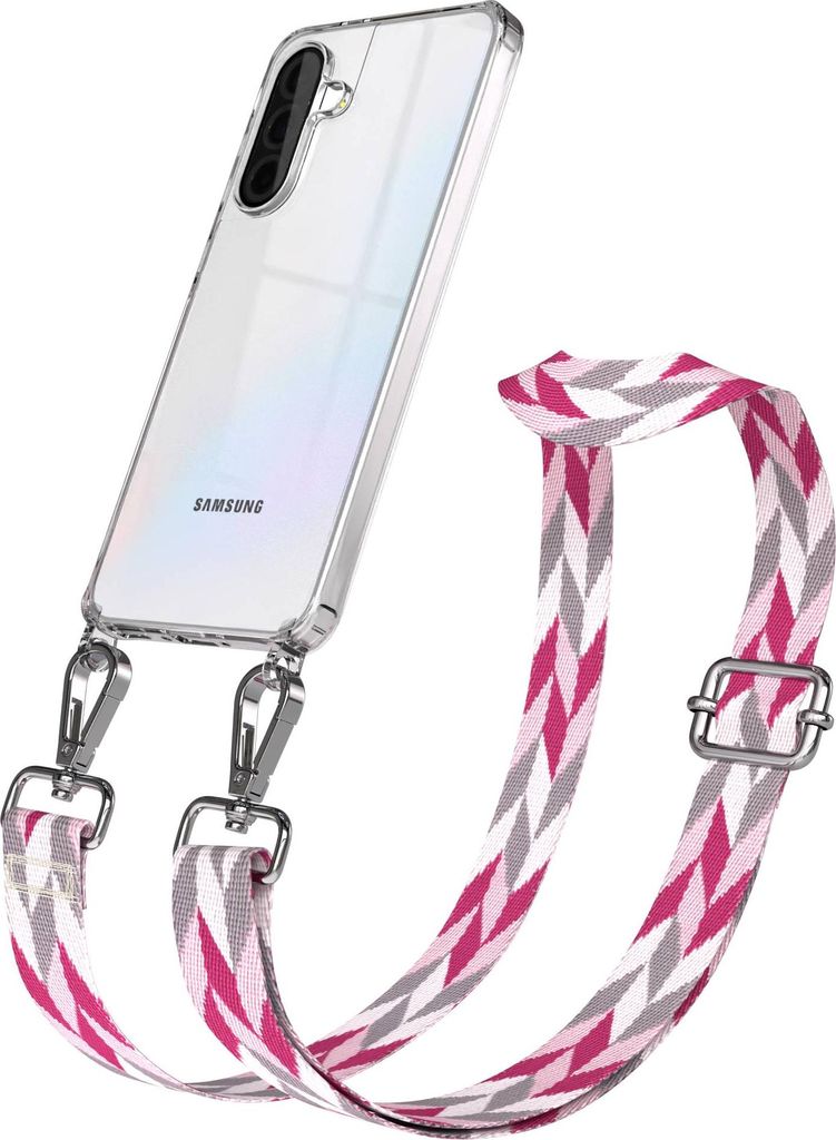 EAZY CASE Handykette - Verstellbarer Trageriemen kompatibel mit Samsung Galaxy A36, Handykordel mit transparenter Silikon-Hülle, Karabiner Silber,...
