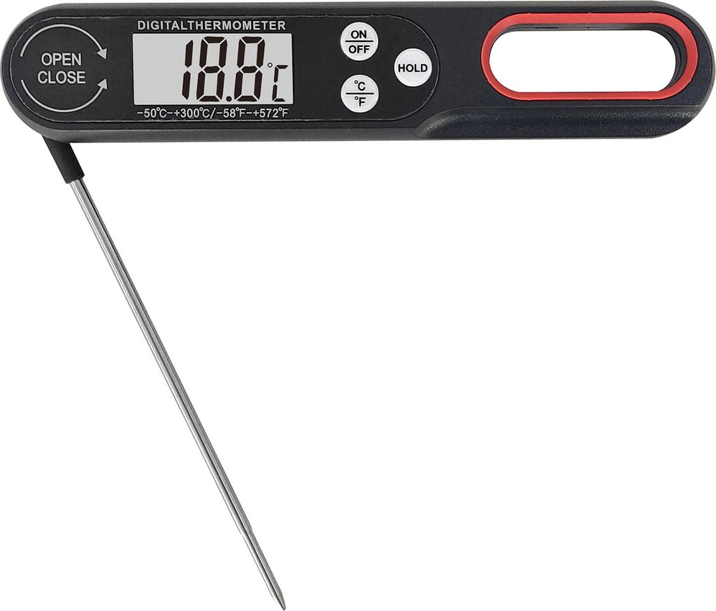 Faltbares Fleischthermometer mit langer Sonde, schnell und präzise mit digitaler Anzeige, für Küche, Grill und BBQ