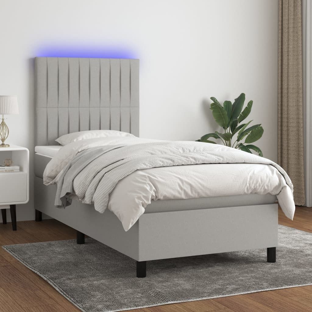 The Living Store Boxspringbett mit Matratze & LED Hellgrau 90x200 cm Stoff