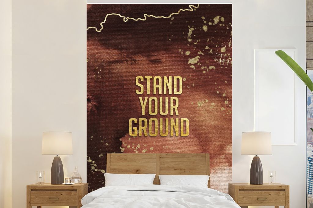 MuchoWow Fototapete für Wohnzimmer oder Schlafzimmer Wandtapete Vinyl Motivtapete Zuversichtlich - Gold - Roségold - Zitate - 160x240 cm - Viny...