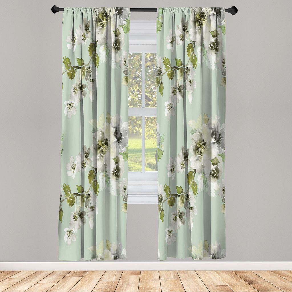 ABAKUHAUS Blumen Vorhänge 2 Panel Set für Wohnzimmer Schlafzimmer Nachbildung, Aquarell Shabby Formular Natur Blütenblätter İn Weichen Ton Bil...