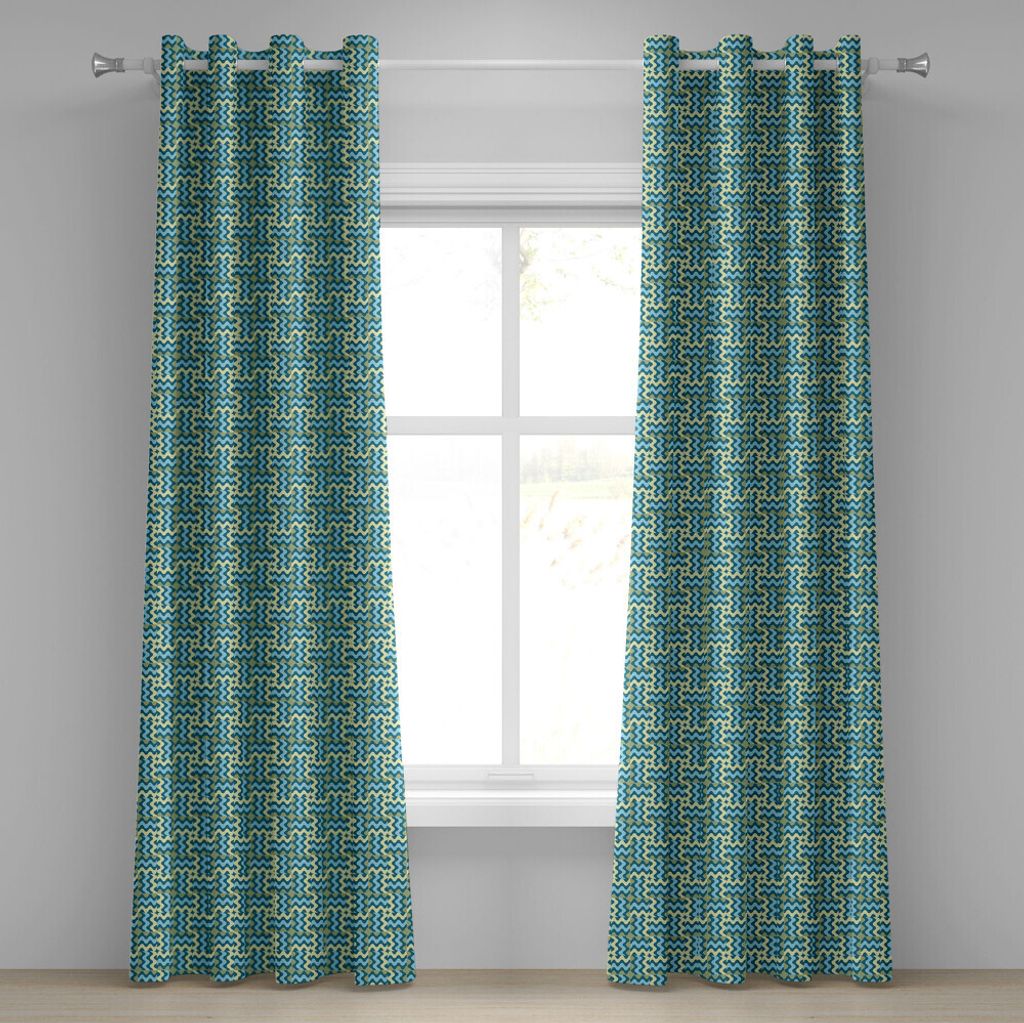 ABAKUHAUS Abstrakt Ösenvorhang, Weinlese-gewellte ethnische wirbelnde Streifen-symmetrisches Teppich-Art-Motiv, Dekorative 2-Panel-Fenstervorhäng...