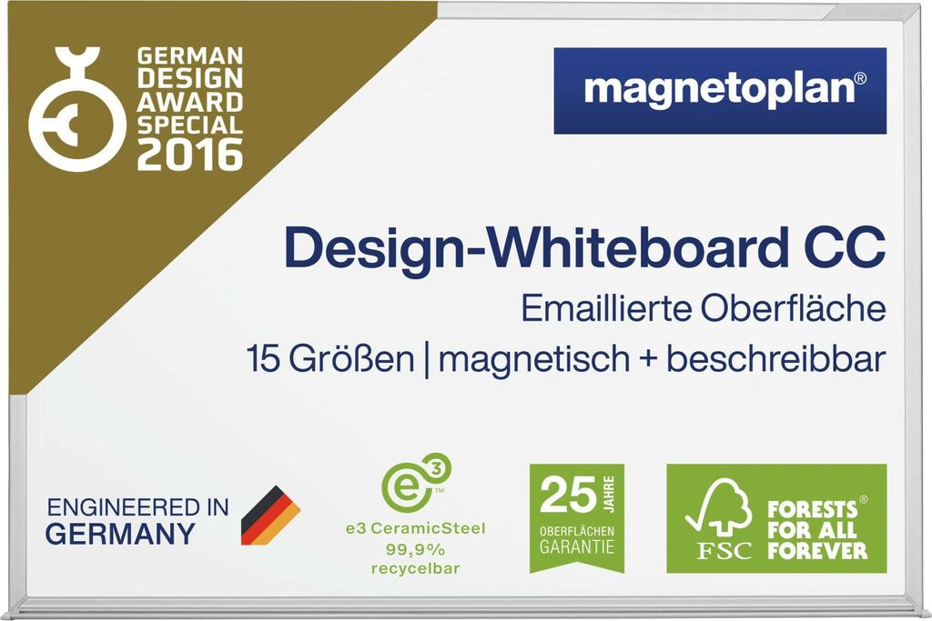 Magnetoplan Design-Whiteboard CC - Magnethaftend - 200x100cm - emaillierter Oberfläche - Weiß