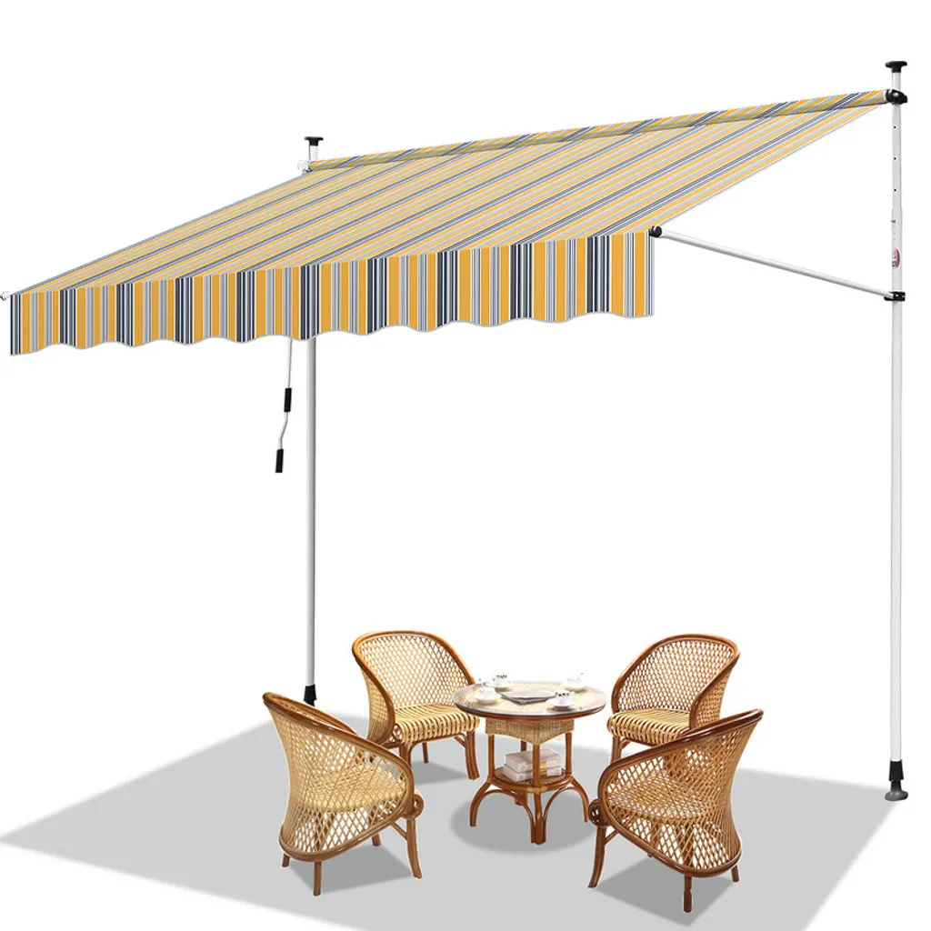 Tenda da sole Hengda 250x120 cm Tenda da sole per balcone regolabile in altezza con manovella Protezione solare senza forature per terrazze e balconi Giallo Blu