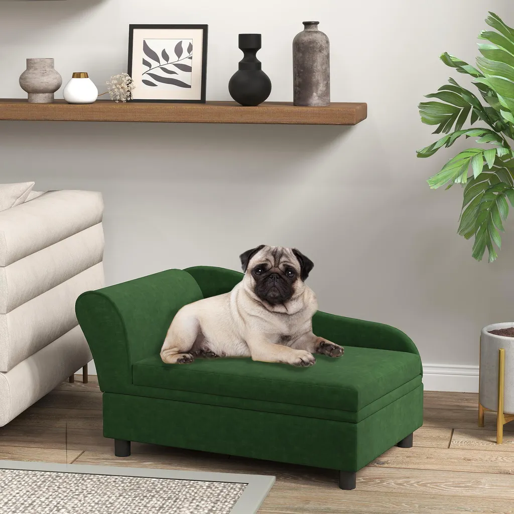 Canapé Chien Confortable Vert avec Coffre et Coussin Lavable 76 cm - 2