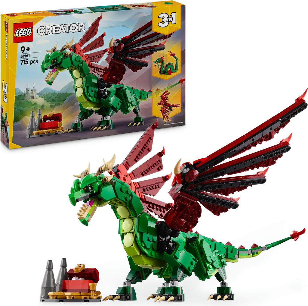 LEGO Creator 3in1 Grüner Drache - Spielzeug - Umbaubar in Spielzeug Seeschlange oder Phönix Figur - Bauspielzeug mit Tieren für Kinder - Geburts...