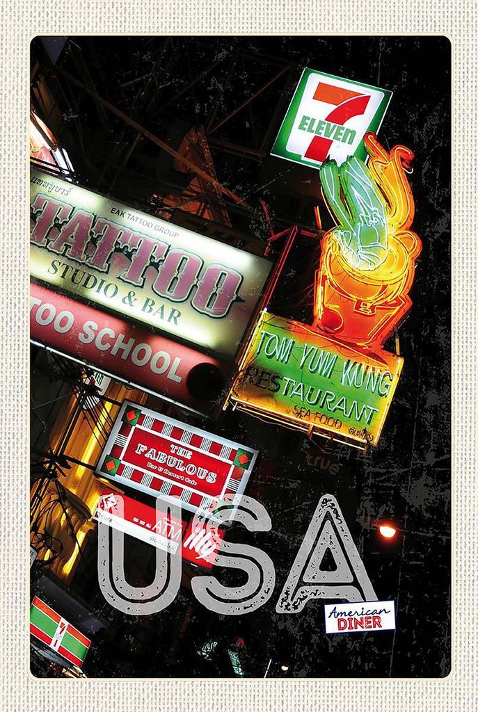 vianmo Holzschild 18x12 cm Amerika Tattoo Restaurant Diner 90er Bildmotiv Reisemotiv USA