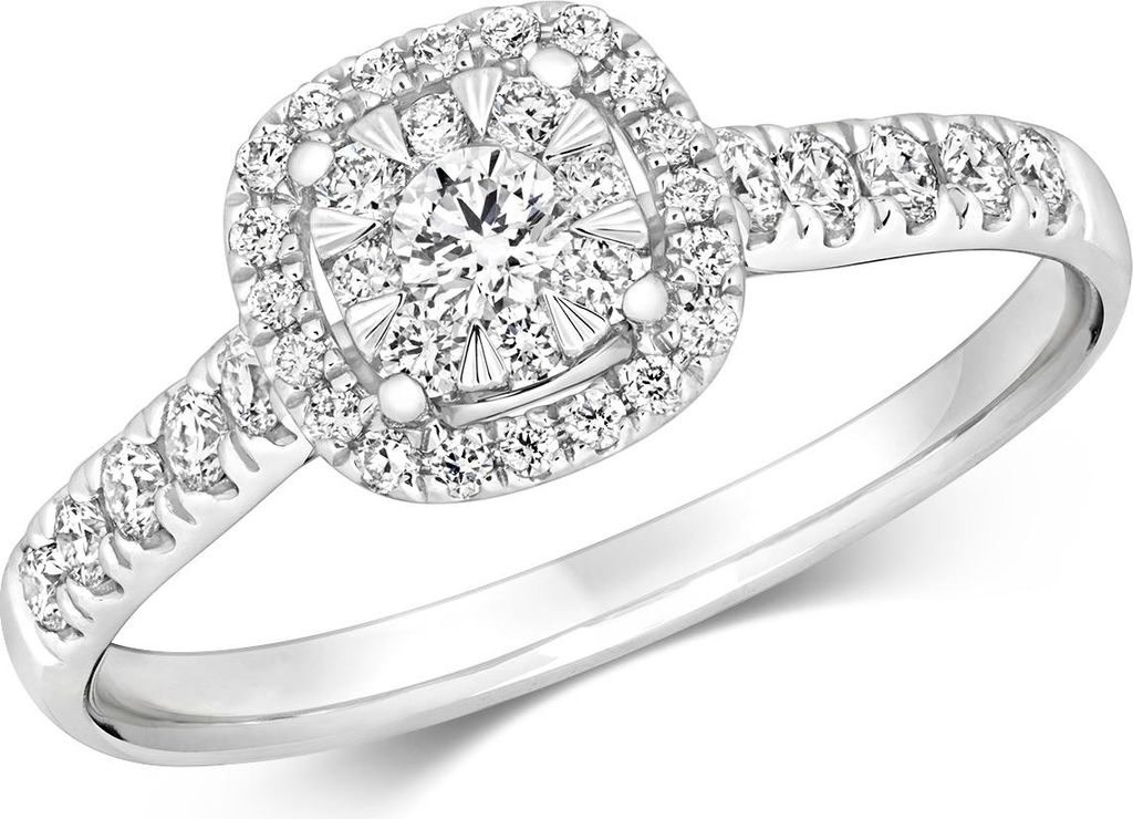 Wunderschöner 18 Karat (750) Weißgold Solitär Verlobung Damen - Diamant Ring Brillant-Schliff 0.46 Karat GH - SI1, 49 (15.6); TRS21244RSJ