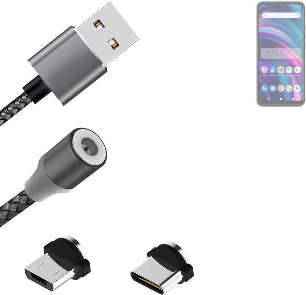 K-S-Trade Hochwertiges Magnet-Lade-kabel Sync-Kabel Daten-Kabel für BLU S91 mit USB-Typ-C-Anschluss und Micro-USB-Anschluss 2A bis zu 480mbps
