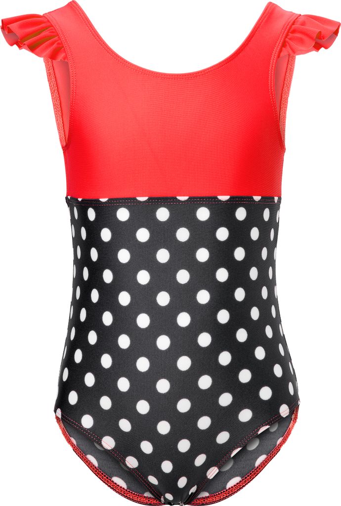 Mädchen Badeanzug schnelltrocknend einteilig UV 50 MS10-443 (Rot/Schwarz/Dots, 104)